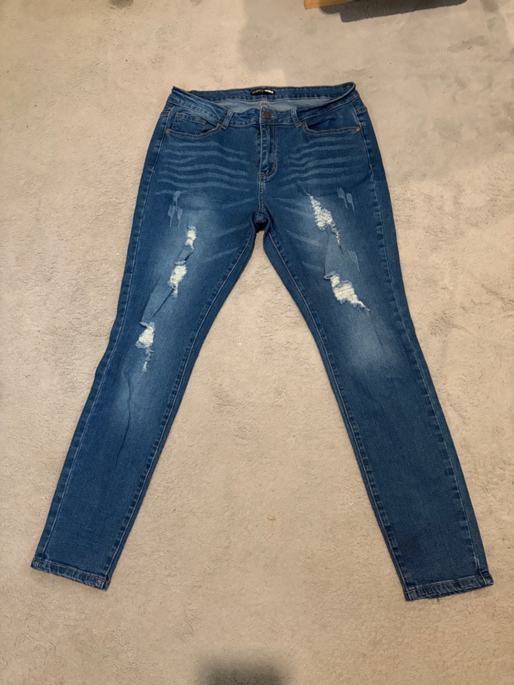 Fashion Nova Ripped Dark Blue Skinny Jeans